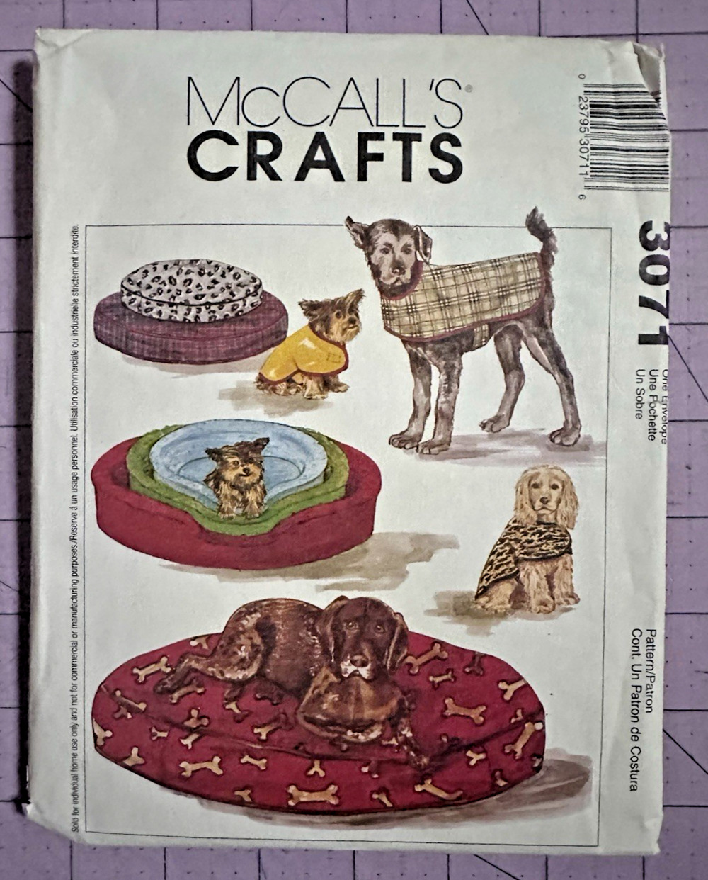 UNCUT McCalls Sewing Patterns M3071 Crafts Pet Bed Jacket Dog